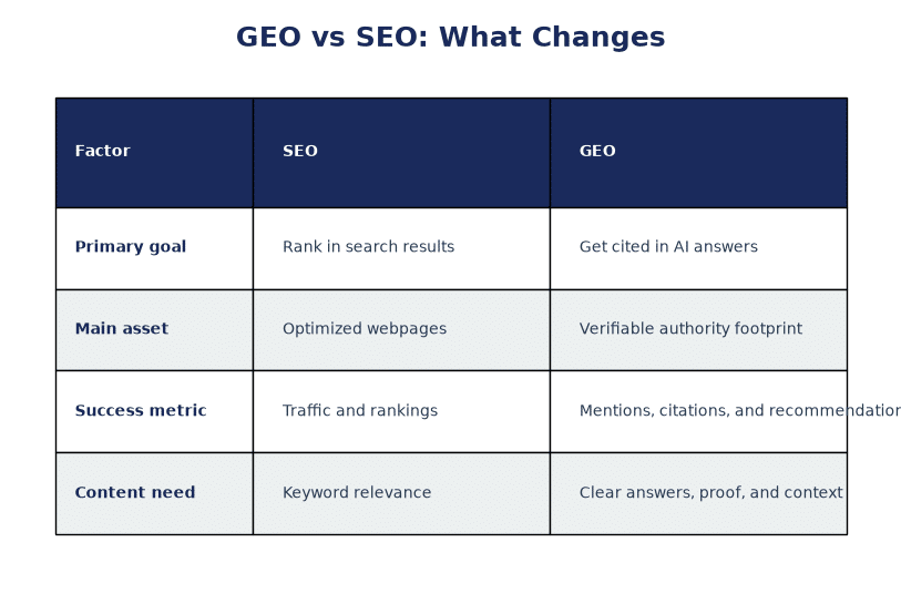 GEO vs SEO visibility funnel for B2B AI search