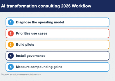 AI transformation consulting 2026 workflow infographic for Smart Business Revolution