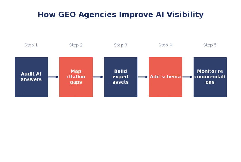 Step-by-step workflow for improving B2B GEO visibility from audit to citation growth